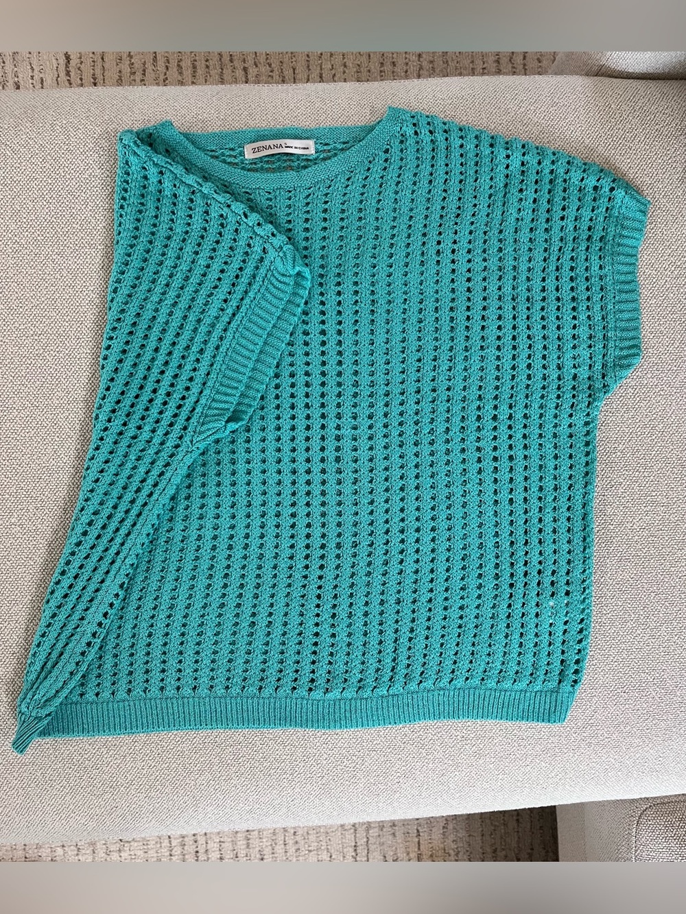 Zenana Turquoise Open Weave short sleeve summer sweater.  Size Small NWOT - Picture 2 of 12